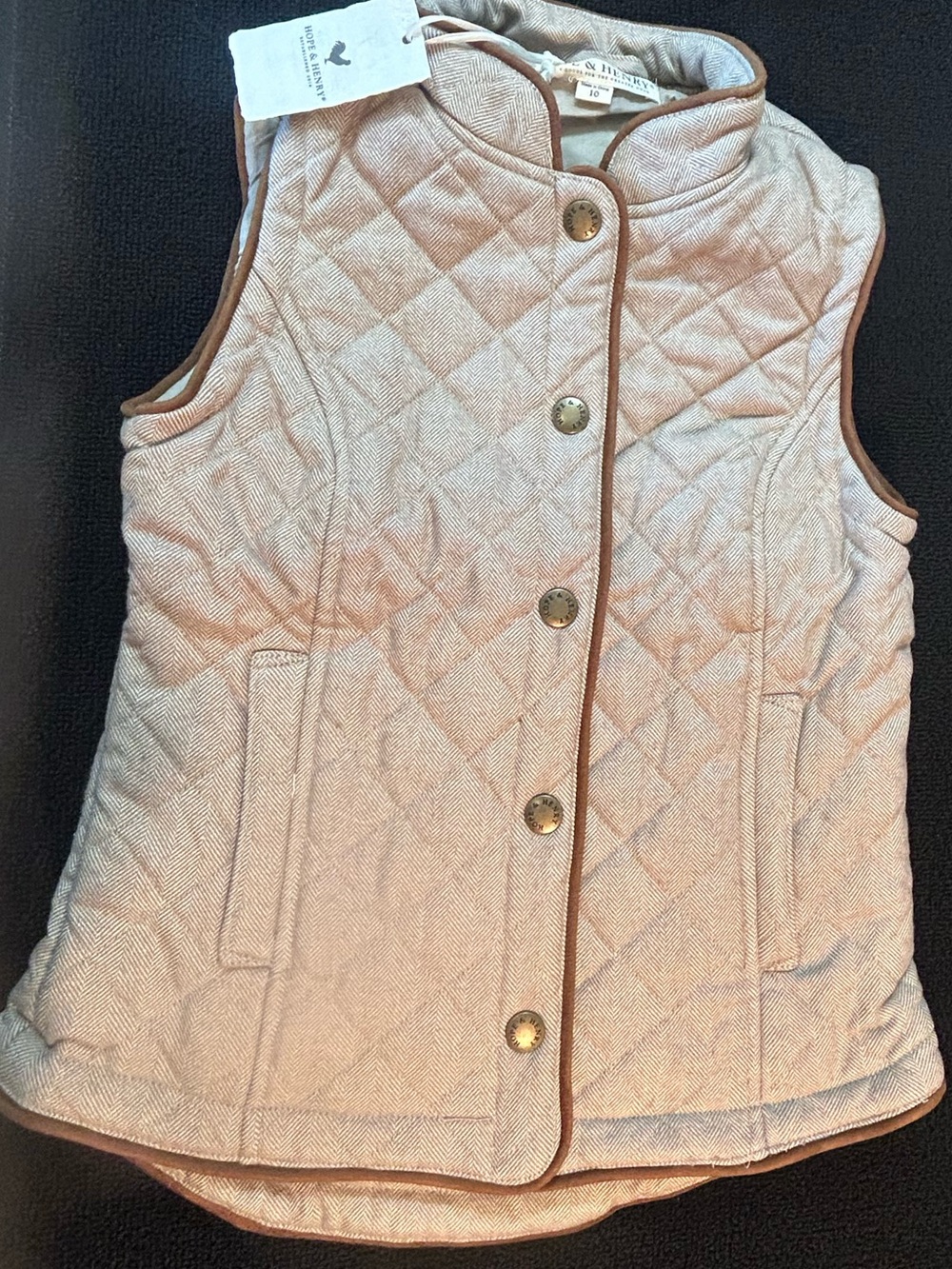 Hope & Henry Girls Quilted Riding Vest Size 10 Taupe Herringbone. Cotton. NWT
